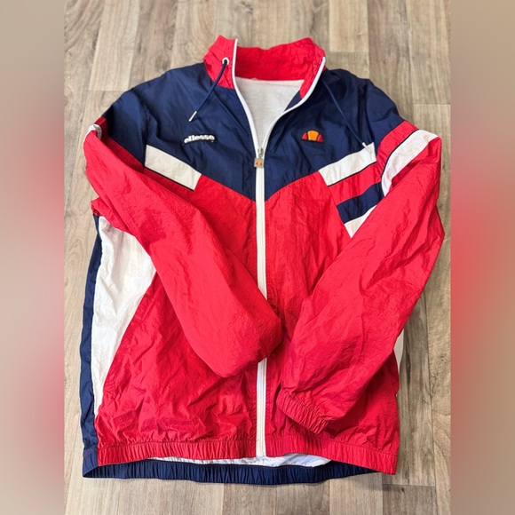 Vintage Y2K Ellesse Windbreaker JacketRed Navy Colorblock Zip Up Size Medium